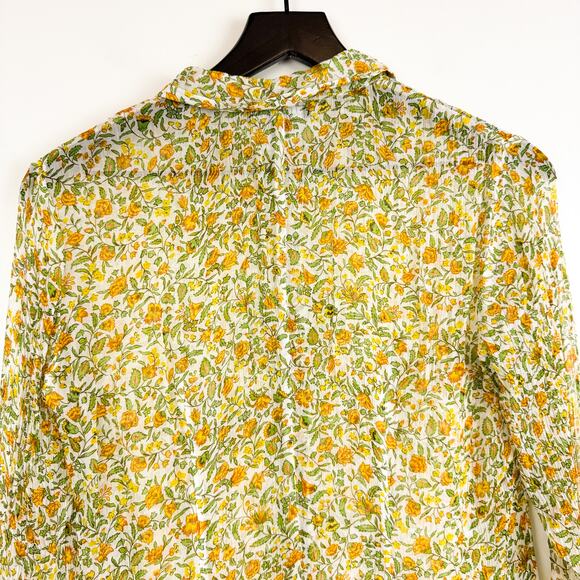 J.Crew Chiffon Crinkle Sheer Button Up Shirt Floral Green Yellow CD028 - 8 - Picture 8 of 10